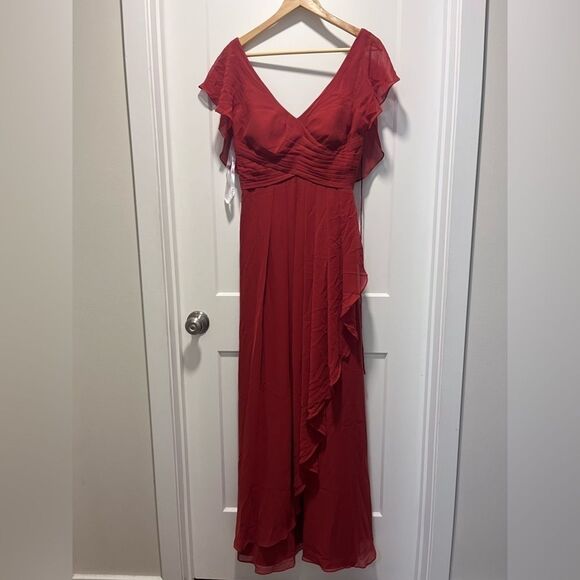 Azazie‎ Women's  Elegant Maxi Dress Low Back Party Bridesmaid Rust Red Size 4 - Picture 1 of 5